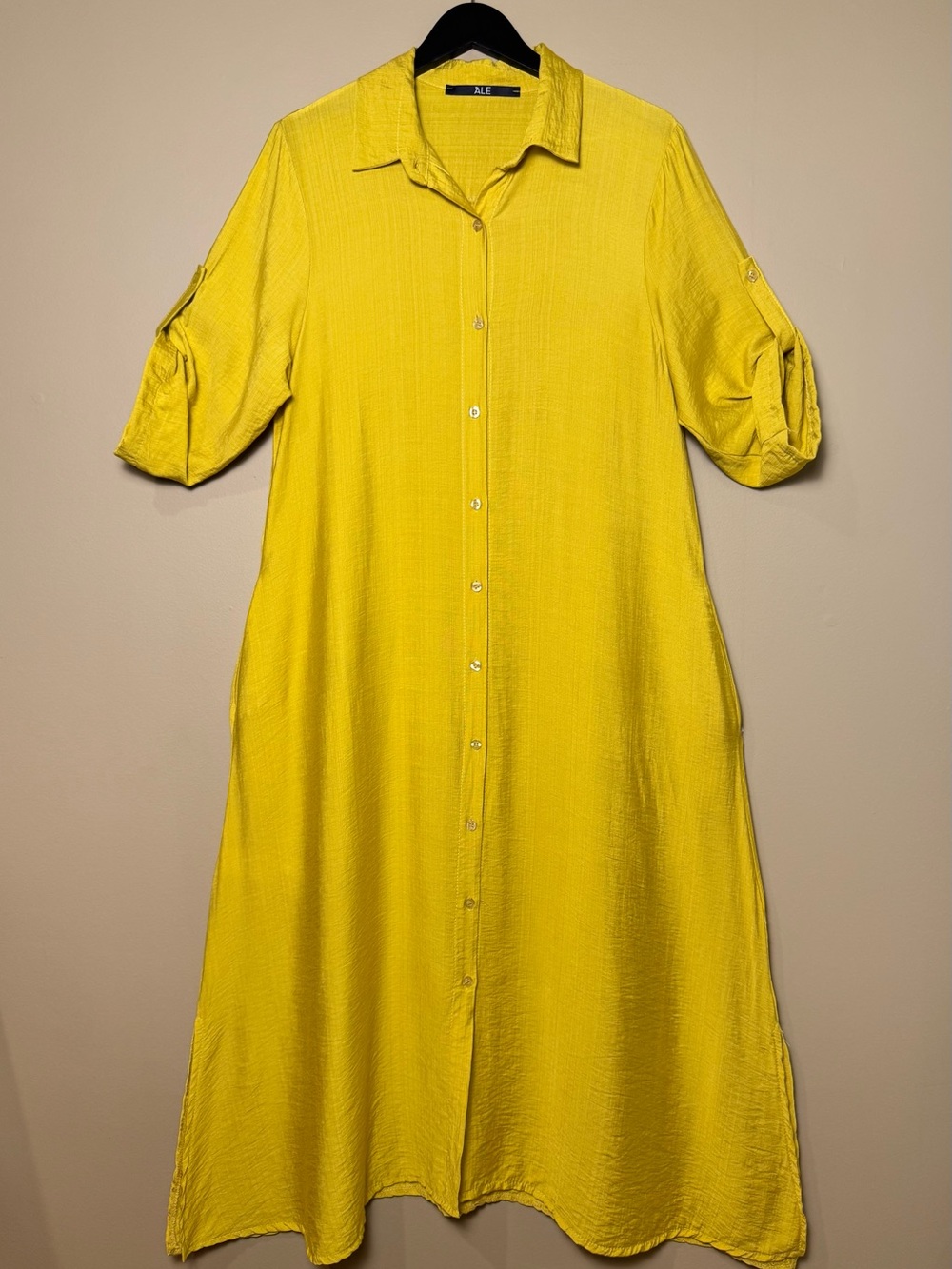 ALE Made in Italy Mustard Yellow Maxi Shirt Dress Fall Boho Lagenlook